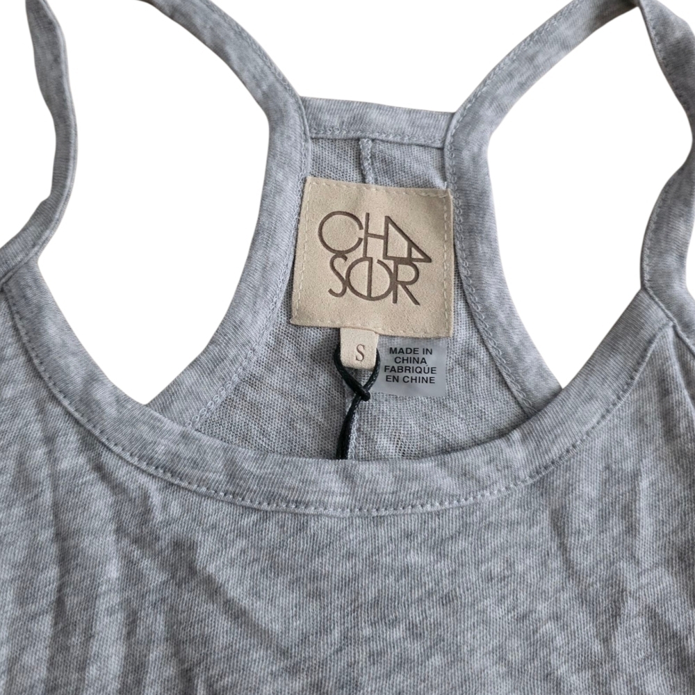 Chaser Light Gray Racerback Rounded Hem Cotton Tank Top S - Picture 2 of 4